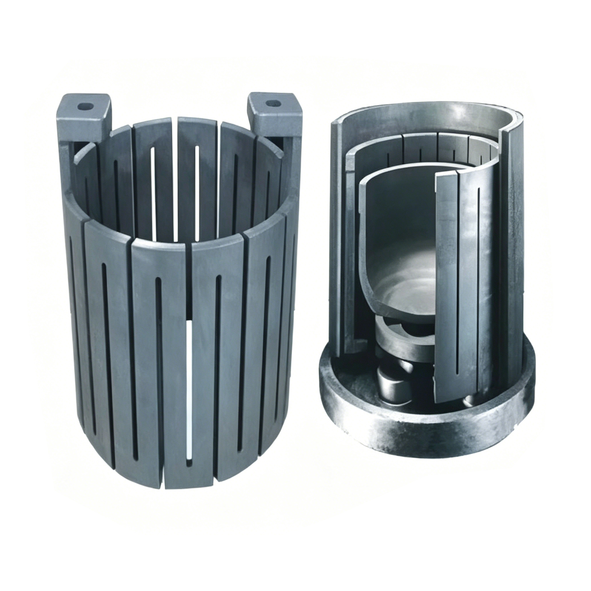 графитовый нагреватель в разрезе с тиглем для печи спекания