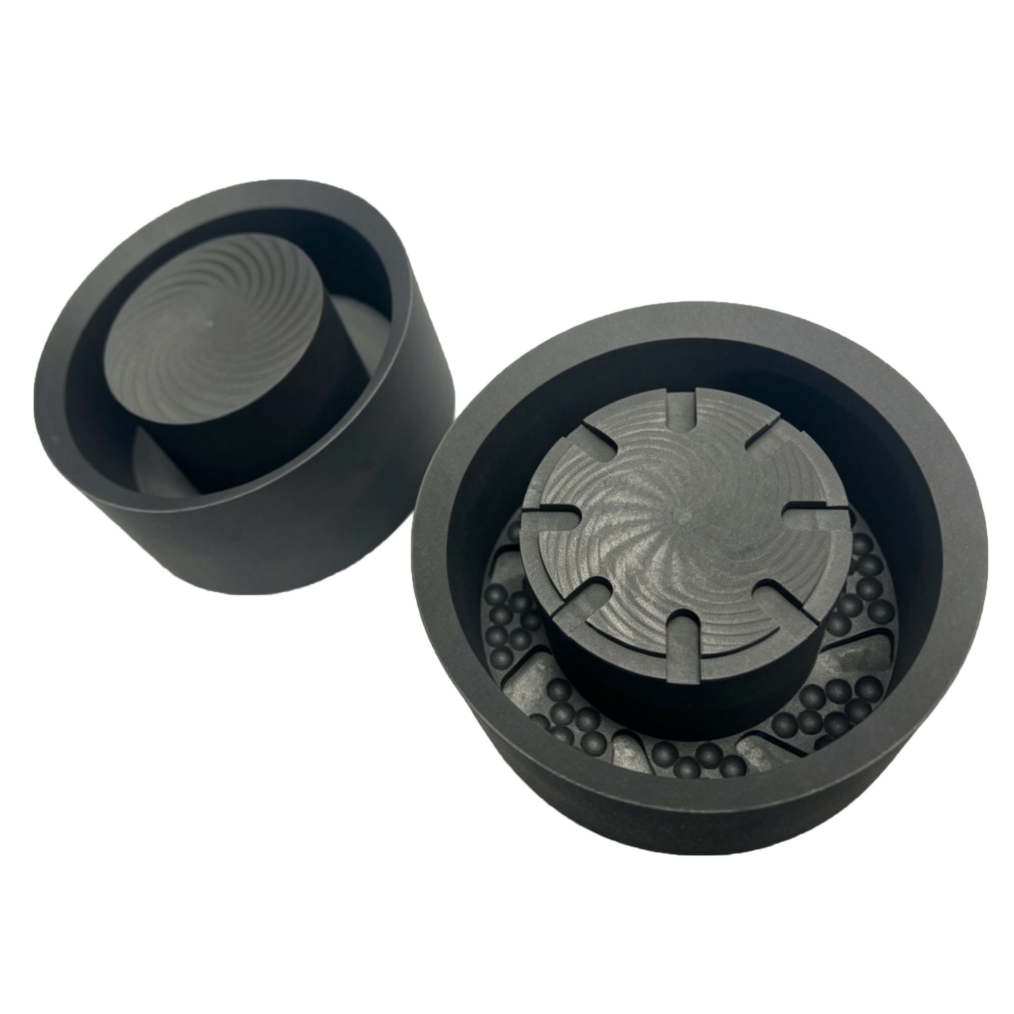 Собранная форма для спекания графита, показывающая внутреннюю структуру для производства алмазных коронок.